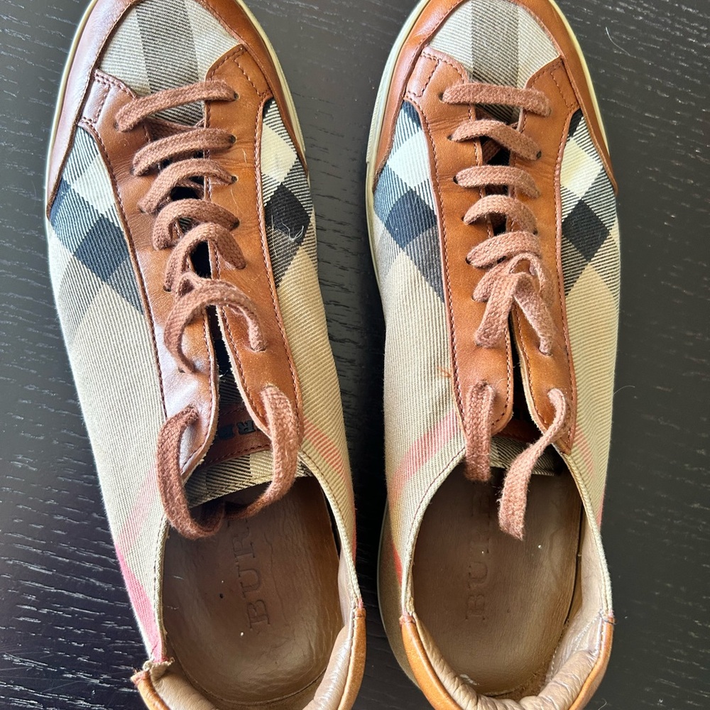 Burberry Beige and Brown Plaid Sneakers